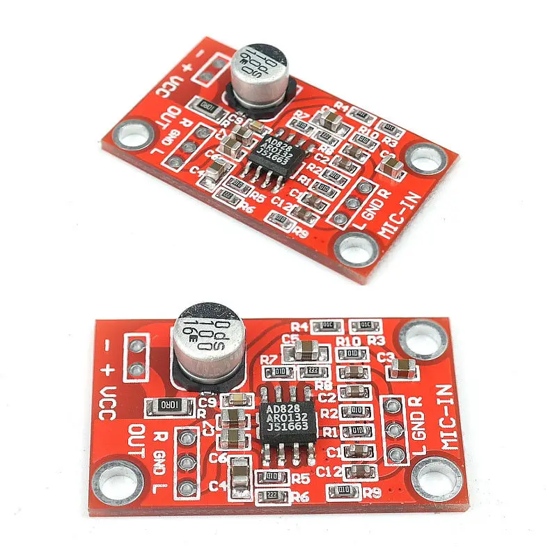 

AD828 Dynamic Microphone Stereo Preamp Amplifier Board MIC Preamplifier Amp DC3.7V-15V 5V 12V
