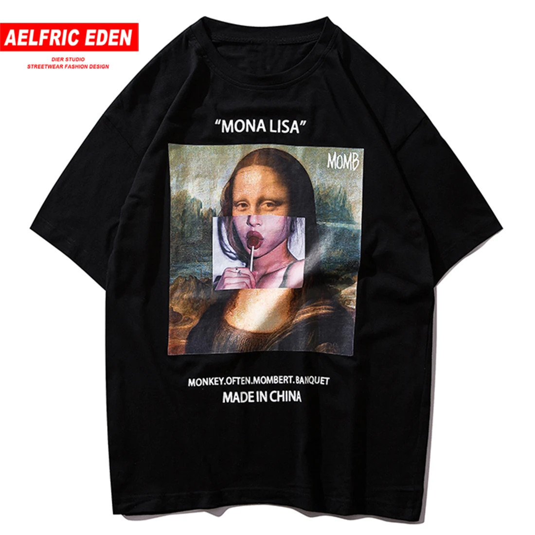 Ceny Eden Aelfric Hip Hop śmieszne Mona Lisa T Shirt mężczyźni bawełna moda Streetwear Harajuku Tshirt z krótkim rękawem topy koszulki Hipster swag