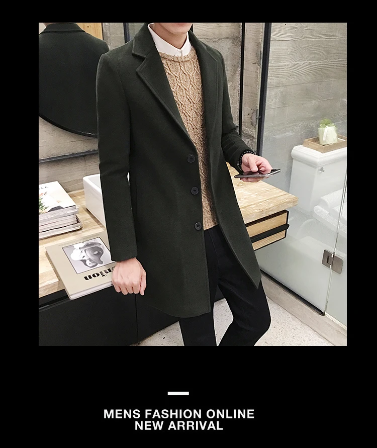 10 цветов) Новое мужское длинное шерстяное пальто, большой размер 5XL Повседневная однотонная куртка, тонкая модная мужская ветровка