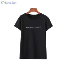 ENbeautter женщин тройники лето короткое письмо O-шея вышивка основные модные повседневные Женская майка сплошной цвет хлопок рукавом