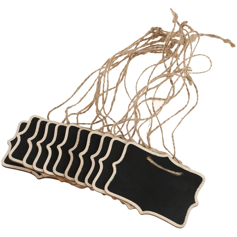 

12pcs/lot Hemp Rope Hanging Rectangle Chalkboards Mini Chalk Writing Material for Message Note Board Signs (Color: Black)