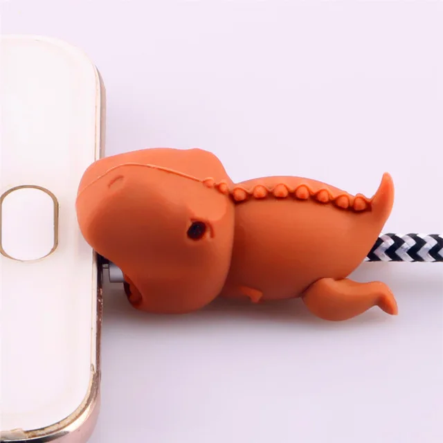 Фигурка динозавра милые животные кабель укус протектор USB кабель Органайзер намотки chompers провода Держатель кабеля для кабель для android-устройств - Цвет: Коричневый
