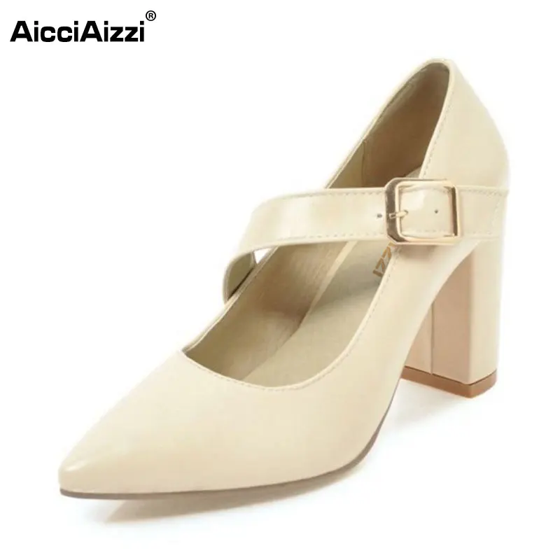 

ZALAVOR Size 32-43 Women Thick High Heel Shoes Women Buckle Strap Pointed Toe Pumps Ladies Heels Shoes Office Footwear