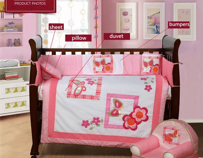 Beli Diskon! 4 PCS bayi nursery bedding, cot tempat tidur bayi set bumper, termasuk (bumper + lembar + selimut + bantal)