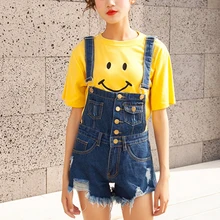 Летний короткий джинсовый комбинезон для женщин повседневные рваные джинсы комбинезон подтяжки на кнопках джинсовые комбинезоны, шорты