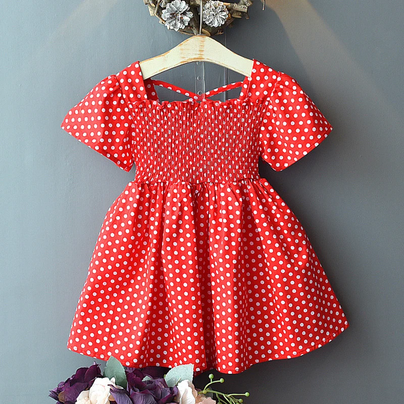 Girls Dresses 2020 Summer New Children's Wear Hipster Sweet Net Red Dot Cross With Princess Dress | Детская одежда и обувь