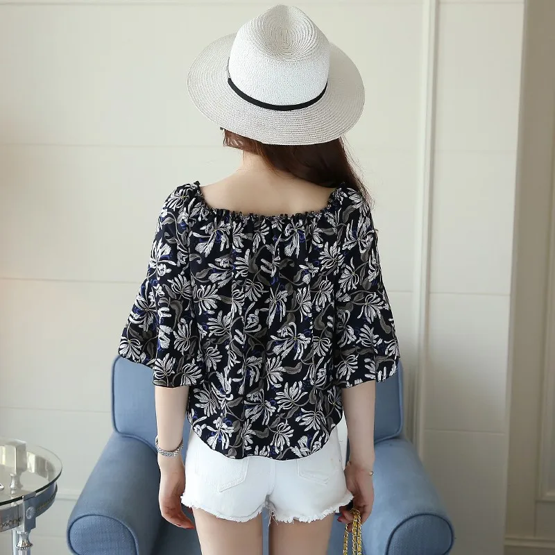 Blusas Verano 2019 Moda Gasa Cuello Impresión Tops De Mujeres Blusa Con Mujer Floral Las Femenina Camisa YpBwqnxgx0