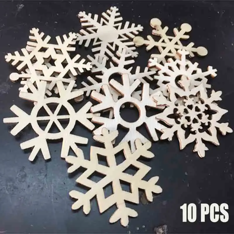 

10 Pcs 50mm Hollow Snowflake Wooden Mixed Shaped Hangers Ornament Party Decor for DIY Arts Craft Christmas Home Decoration