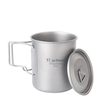 

Tiartisan 450ml Titanium Coffee Tea Cup Outdoor Water Drinking Mug Ultralight only 92g with Mesh Bag Travel Cups Ta8307