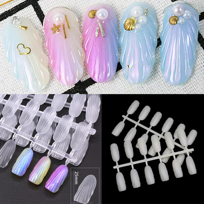 

24pc/Pack Seashell False Nail Tips Natural Clear Seashell Shape UV Polish Color Card Display Practice Tools Nail Art Tips
