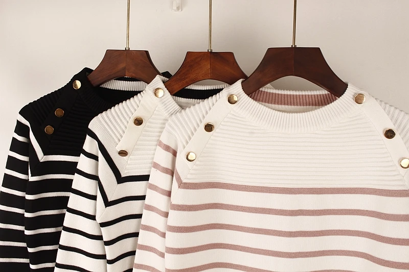 ONLYSVTER Fashion Striped Autumn Winter Pullover Women Sweater O-Neck Knitted Jumper Top Long Sleeves Female Sweater