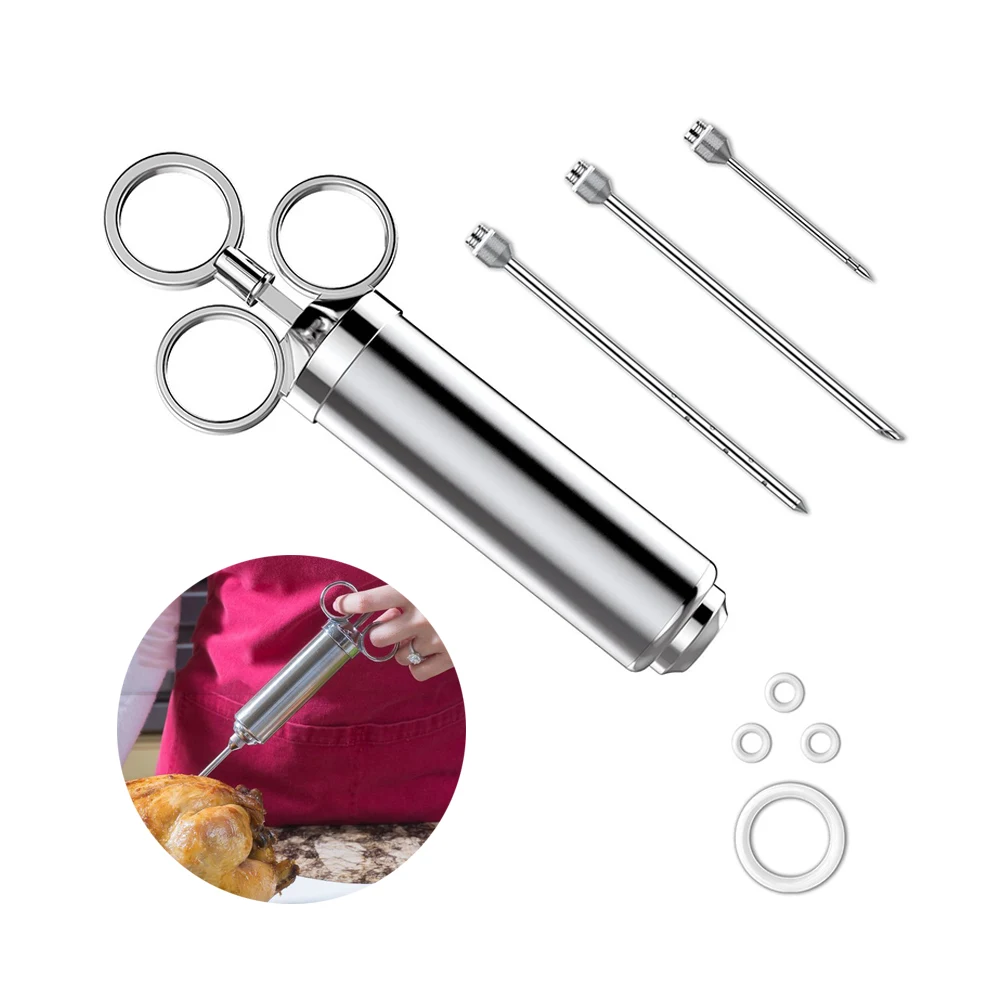 304 Stainless Steel Meat Injector Syringe Basting Flavor Food Seasoning