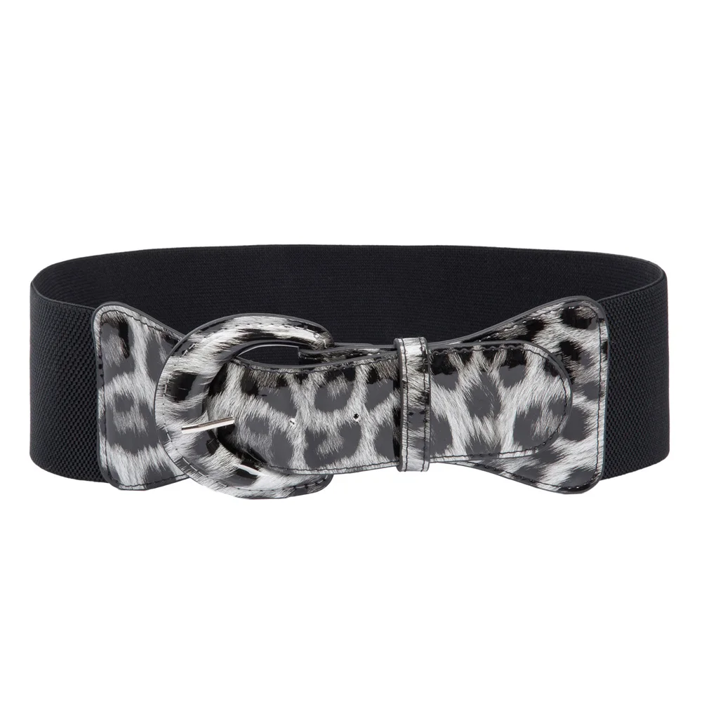 Модные женские ремни, повседневные, регулируемые, тянущиеся, широкие, полиуретановые, эластичные, черные, женские ремни - Цвет: 12 Black-Leopard