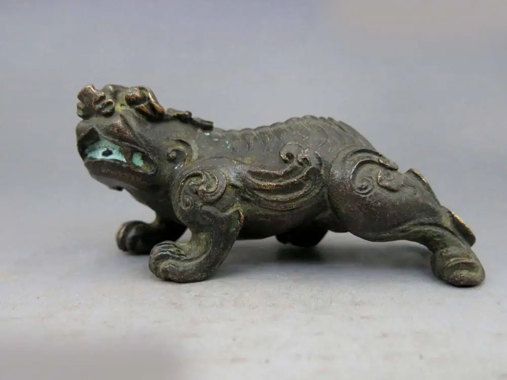 

DS China old bronze copper Feng Shui Foo Dogs Lion Pi xiu Sculpture Statue