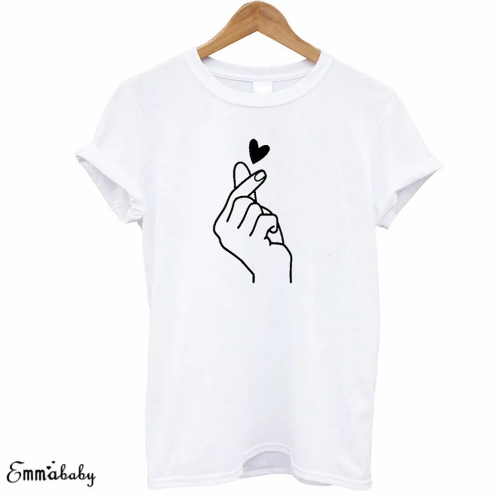Палец сердце печатных для мужчин женщин сочетающаяся одежда повседневное пары футболки подарок - Цвет: Белый