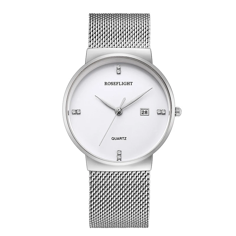 

Designer Luxury 4 Diamonds Rhinestones Japan Quartz Movement Women Silver White Stainless Steel Bracelet Style Mesh Band Watch