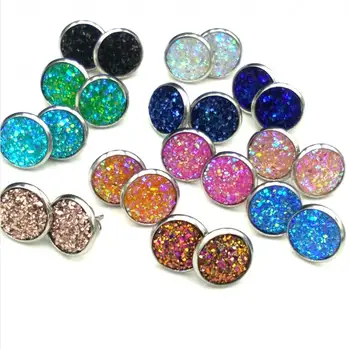 

Fashion Bohemian Vintage Earrings Jewelry Cute Black druzy Round Stainless Steel Stud Earring Best Gift for Women Girls