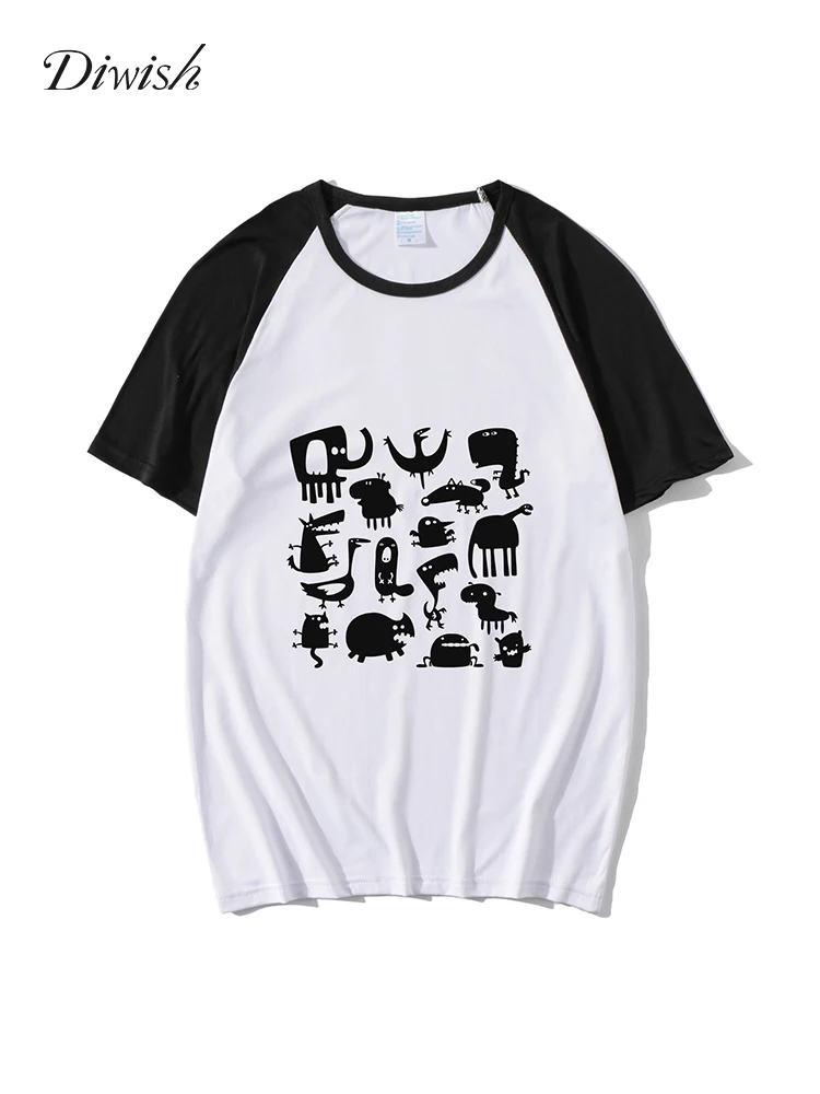 

Diwish Summer Tops for Women 2019 Harajuku Aesthetics Tshirt Cartoon Print Short Sleeve Tee Shirt Casual O-neck Women Tee Top