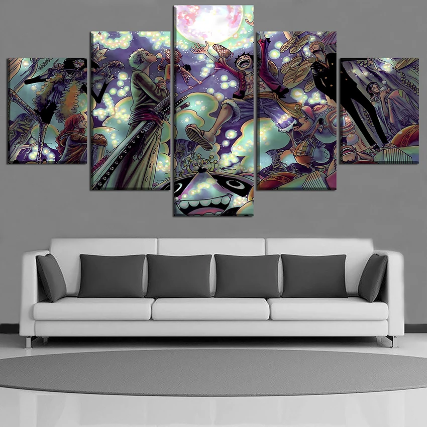 

Canvas Paintings Modular Wall Art 5 Pieces One Piece Character Pictures HD Prints Animation Poster Home Decorative Framework