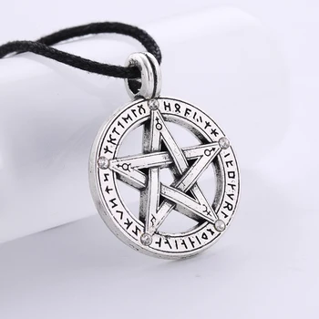 

EUEAVAN 15pcs Crystal Viking Runes Pagan Pendant Necklace Round Shape Wiccan Pentacle Supernatural Jewelry For Men Women