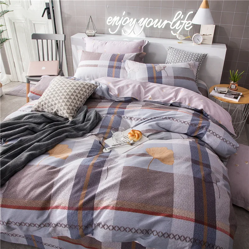 

Dark Large Lattice Pattern Bedding Set Cotton Twin Queen King Size For Kids Adults Winter Duvet Cover Set Bed Sheet Pillowcase