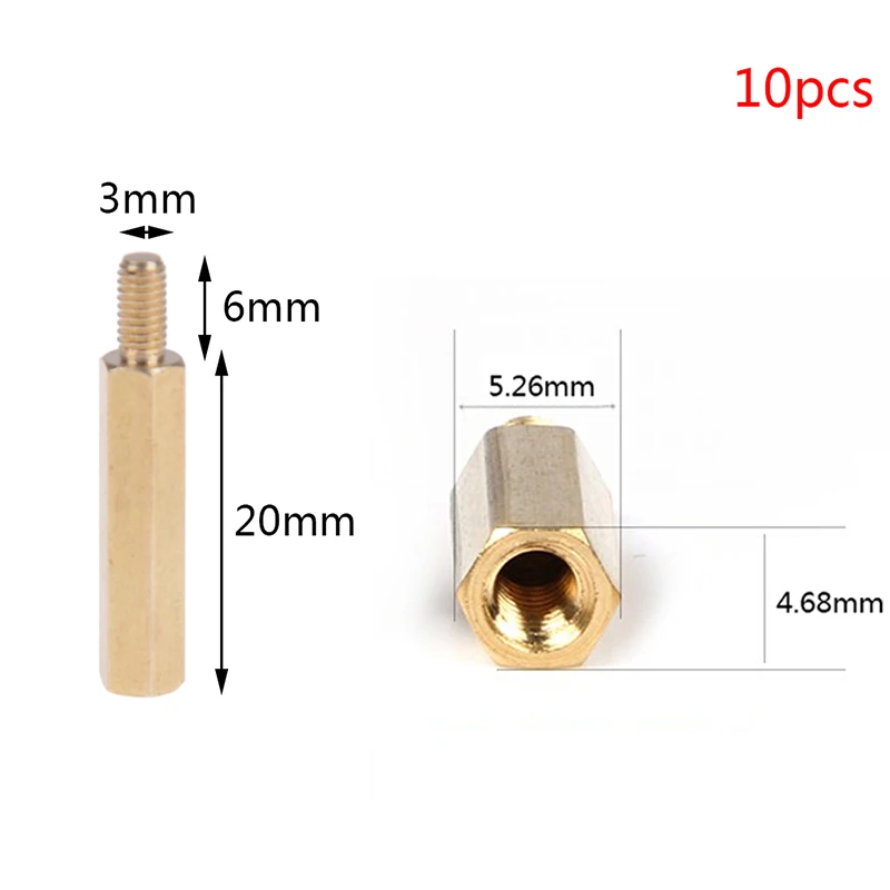 10 шт. латунь медь M3 Шестигранная стойка противостояние ПОДДЕРЖКА РАСПОРНАЯ стойка печатной платы Мужской-Женский разделитель/женский разделитель - Цвет: N7