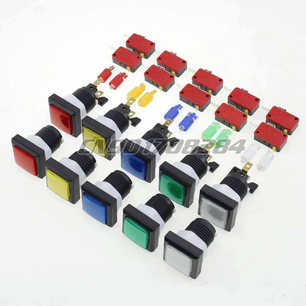 

10x 33mm Square Shape LED Illuminated Push Button With 12V Switch for Coin-operated Games Machine Parts