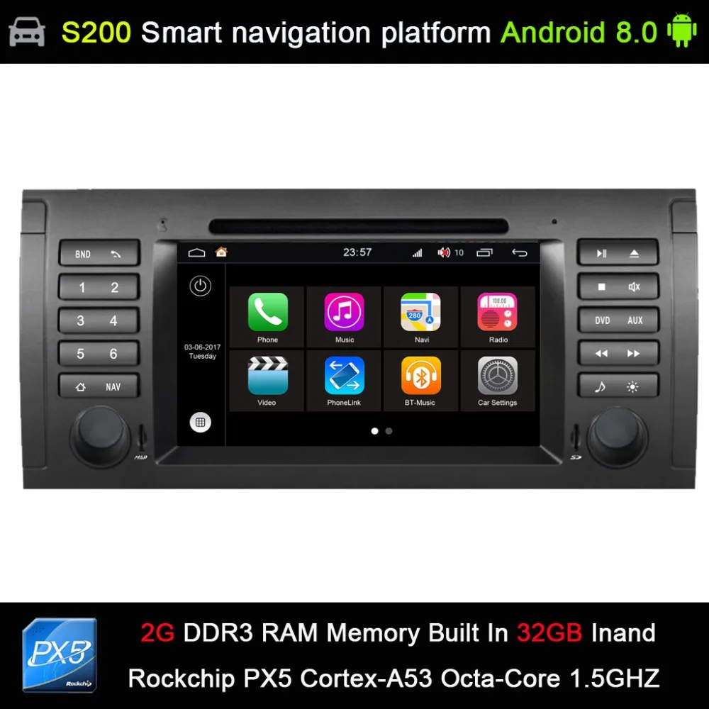 

auto Android 8.0 system PX5 Octa 8-Core CPU 2G Ram 32GB Rom Car DVD Radio GPS Navigation for BMW E39 5Series E53 X5