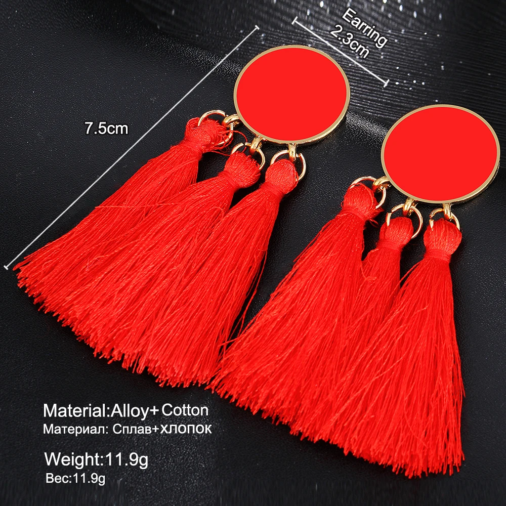 17 KM Bohemian Geometric Long Tassel Drop Earrings For Women Silk Fabric Pendant Dangle Earring Statement Ethnic Jewelry 6 Color