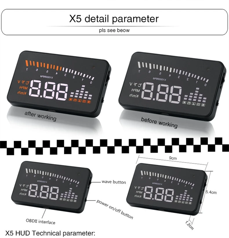 GEYIREN X5 Car HUD OBD II Head-Up Display Overspeed Warning System Projector Windshield Auto Electronic Voltage Alarm GEYIREN X5 Car HUD OBD II Head-Up Display Overspeed Warning System Projector Windshield Auto Electronic Voltage Alarm