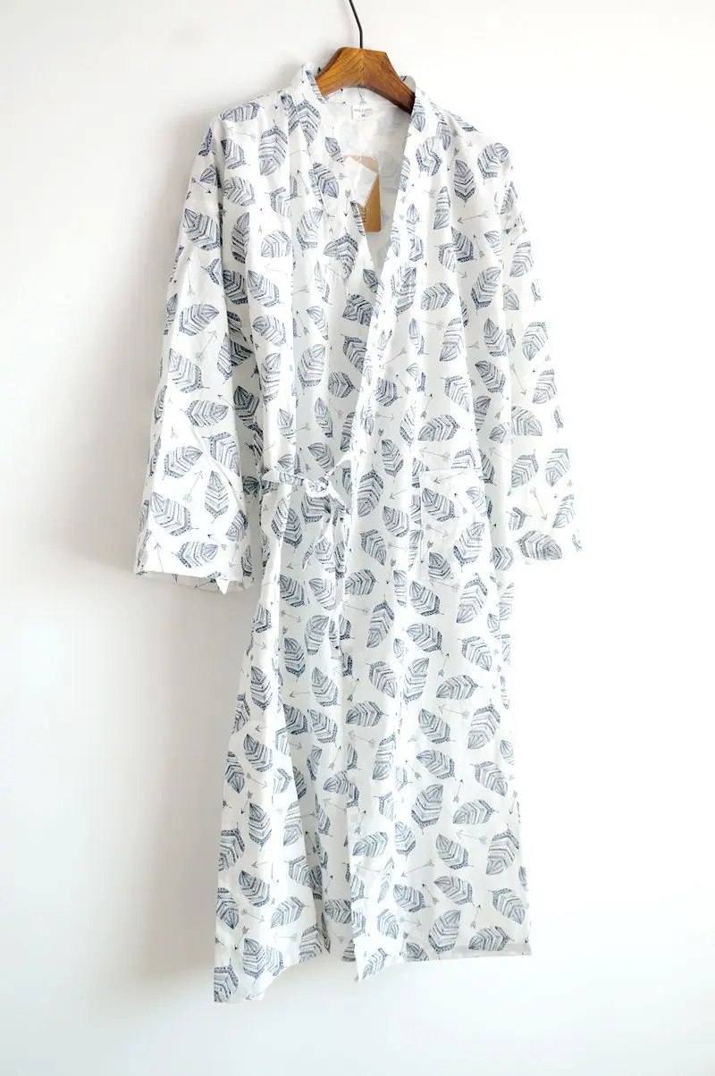 Мужской сезон: весна-лето халат 100% хлопок марли листьев свободные модные удобные кимоно с листьями халаты Домашняя одежда ночные халаты