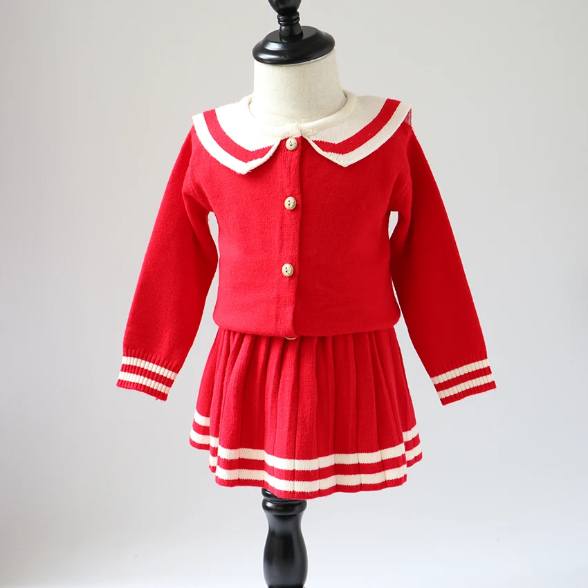 

Girls Sweater 2019 Spring New Girls Long Sleeve Sweater Set Child Baby Sweater Set Red