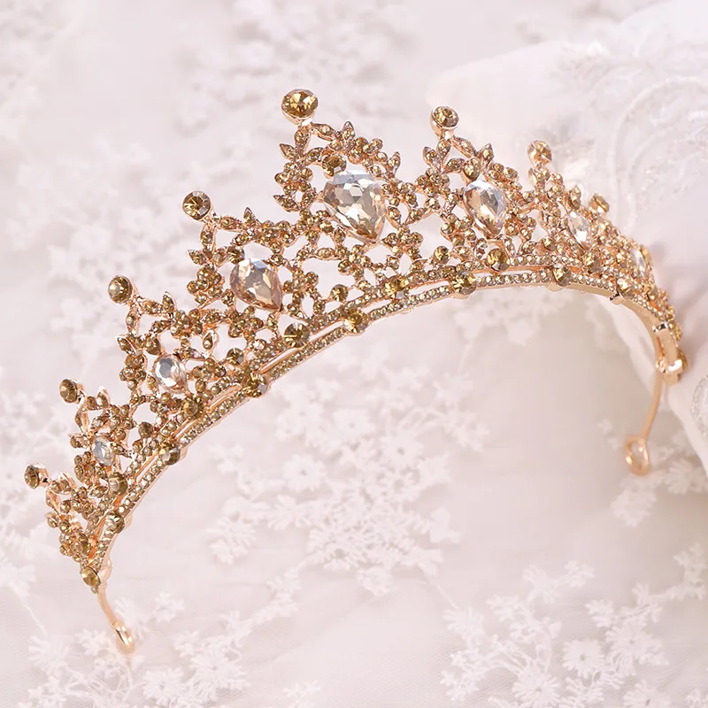 Барокко золото шампанское кристалл сердце Свадебная Корона-Тиара Стразы Театрализованная диадема вуаль тиара ободки свадебные аксессуары для волос
