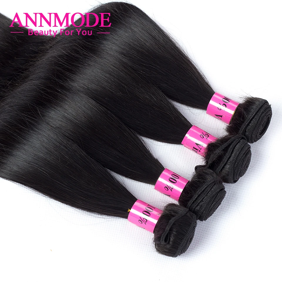 Annmode 2/3/4 Bundles Brazilian Straight Hair With Lace Closure Non Remy Hair Extensions Human Hair Bundles With Closure