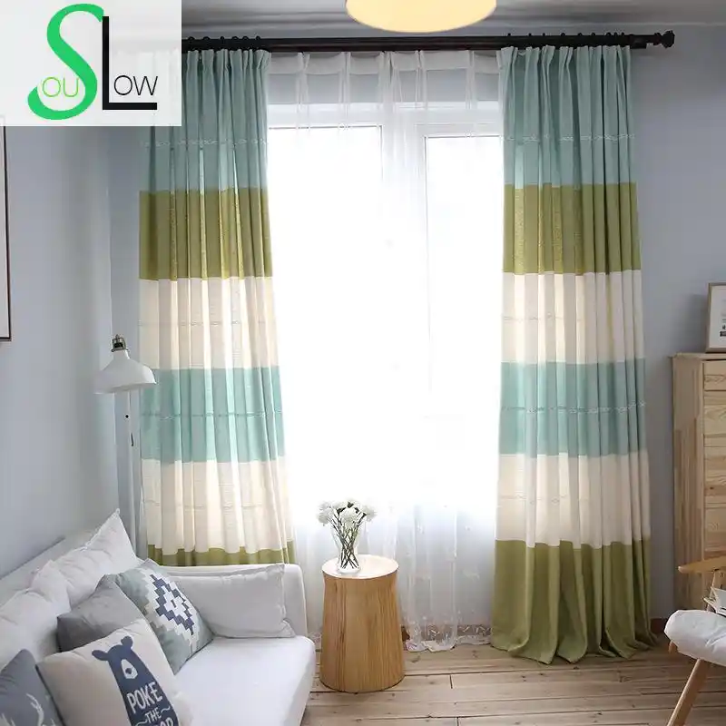 Slow Soul Red Green Blue Curtains Living Room Simple Fresh Korean