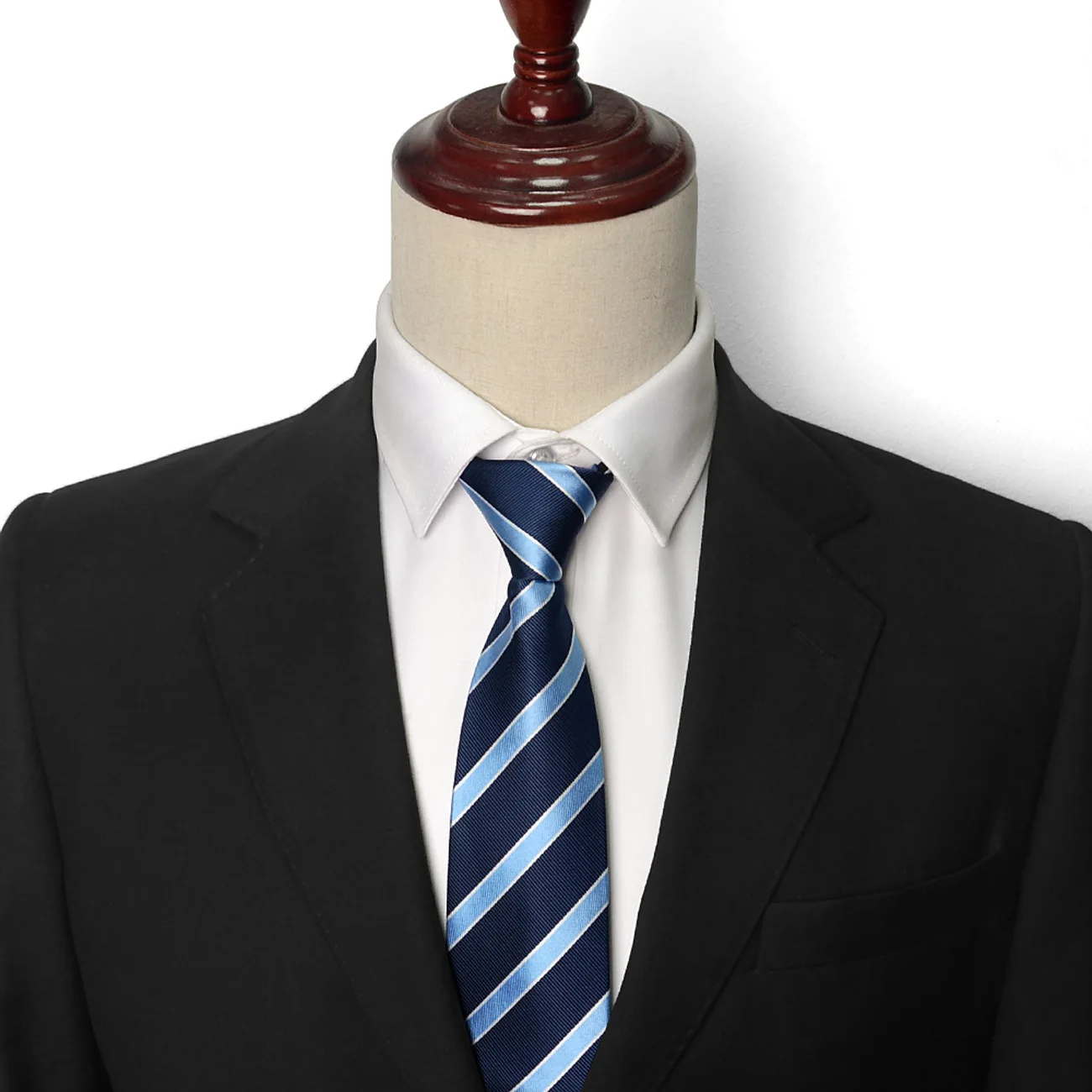 New dark blue striped business men neck tie lazy zip tie and ladies collar flower