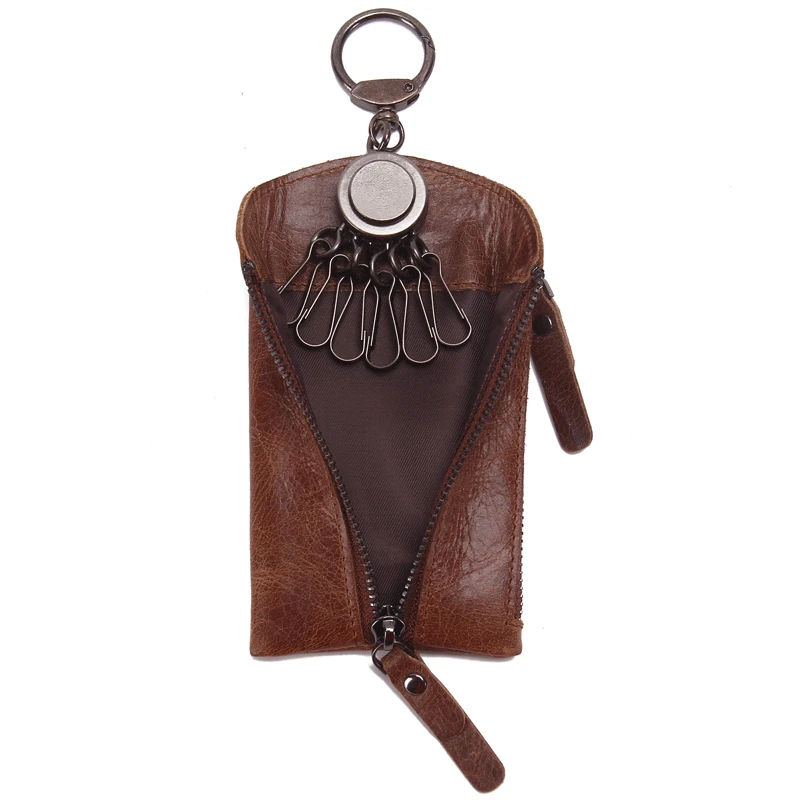 Car Key Holder Genuine Leather Keychain Zipper Purse Car Key Holder Case Mini Man Small Wallet Bag Key Organizer Keepers 2019