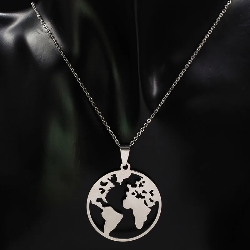 Мода Карта мира Нержавеющая сталь ожерелье s для женщин Серебряный цвет цепочка на шею ювелирное изделие colgante mundo N18167