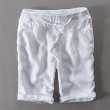 Новые летние на завязках льняные хлопок белые шорты мужские
