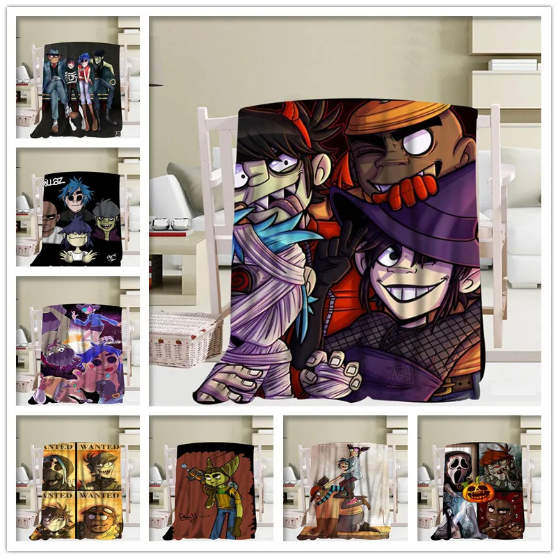 

Custom Gorillaz Blanket Office Sofa Blanket Portable Soft Blanket Bed Plane Travel Adult Home Blanket