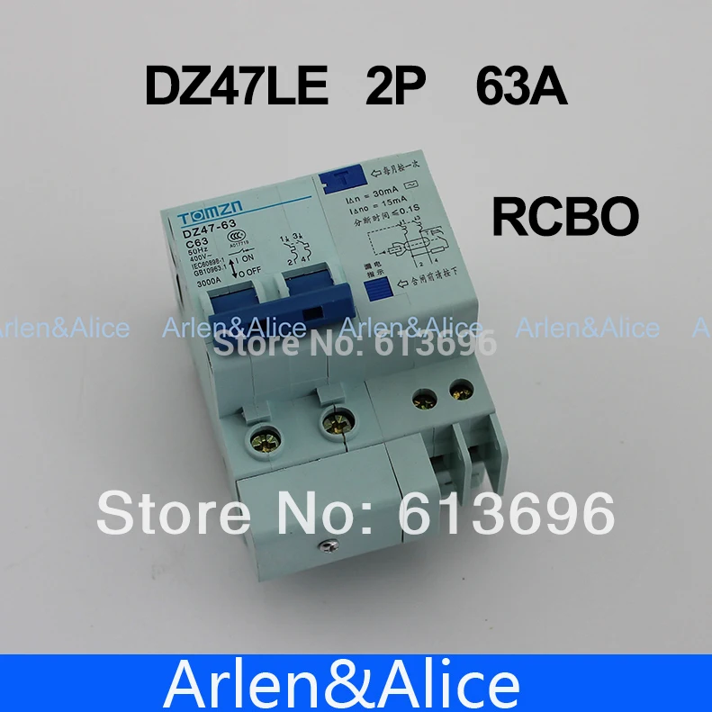 DZ47LE 2P 63A 230 В~ 50 Гц/60 Гц УЗО с защитой от перегрузки по току и утечки RCBO