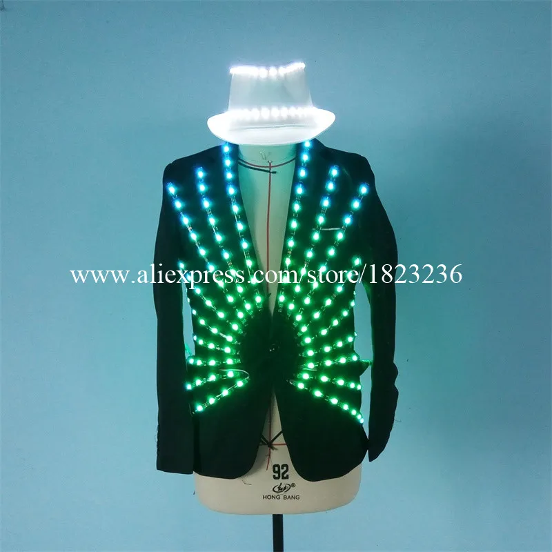 Newest Led Luminous Ballroom Costume LED Light Up Growing Stage performance DJ Singer Dancer Clothes For Nightclub Bar KTV05