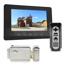 DIYSECUR Electric Lock 7inch Video Intercom Video Door Phone IR Night Vision Outdoor Camera Black 1v1