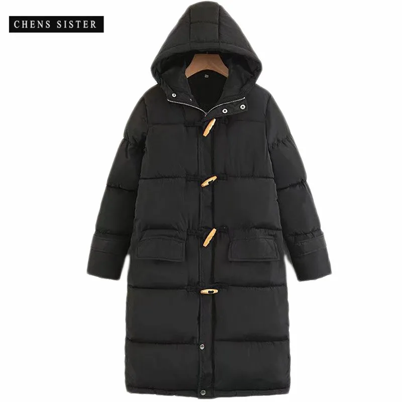 Rembourré Bouton Corne Manteau Sœur Femelle Hiver Coréenne Long Pain Veste Mode Apricot black Femmes pink chens Nouvelle 2018 Coton x6X8nYY