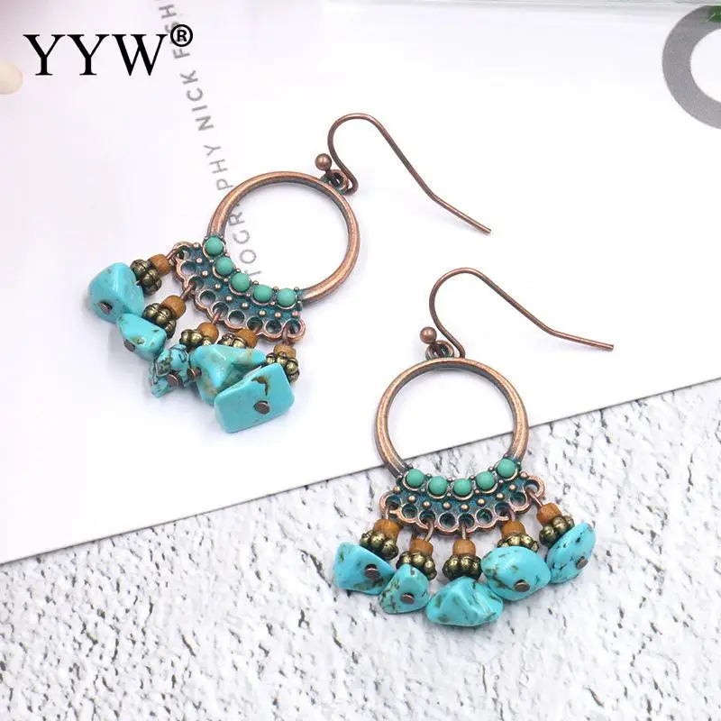 

1Pair 2018 Fashion Women Vintage Tassel Earrings Turquoises Stone Water Drop Dangle Earring Women Jewelry Boho Blue Drop Earring