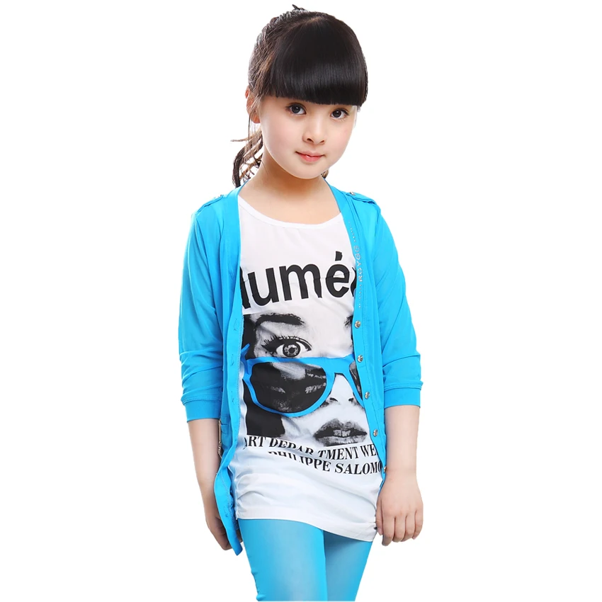 2017 New Arrive Summer Cool Kids Clothes Girls Cardigan Long Sleeve Shirt + Fashion Vest+ Thin