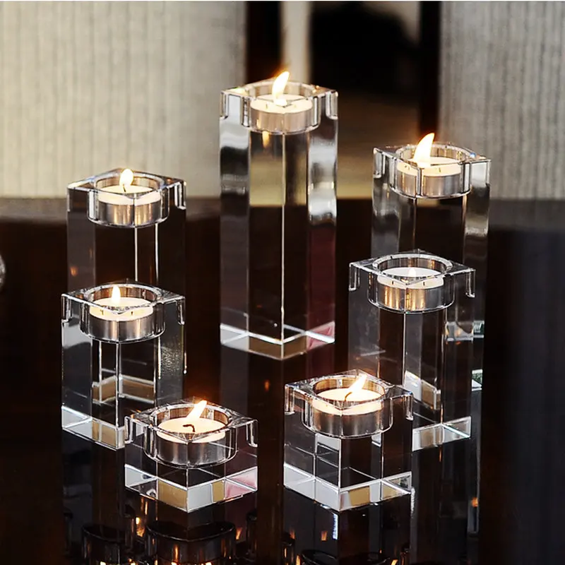 Clear K9 Quadrate Crystal Candlestick Crystal Candle Holder For