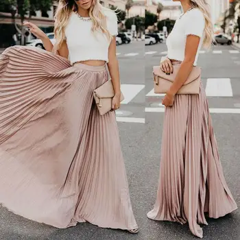 

Popular Skirts 2019 New Women Boho Chiffon Skirt Femme Long Maxi Skirts Ladies Beach Pleated Sundress Skirt Of Thin See-Through