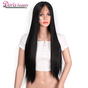 

Doris beauty 26 inches Long Black Lace Front Wig Synthetic with Baby Hair Straight Wigs for Women Heat Resistant Pink