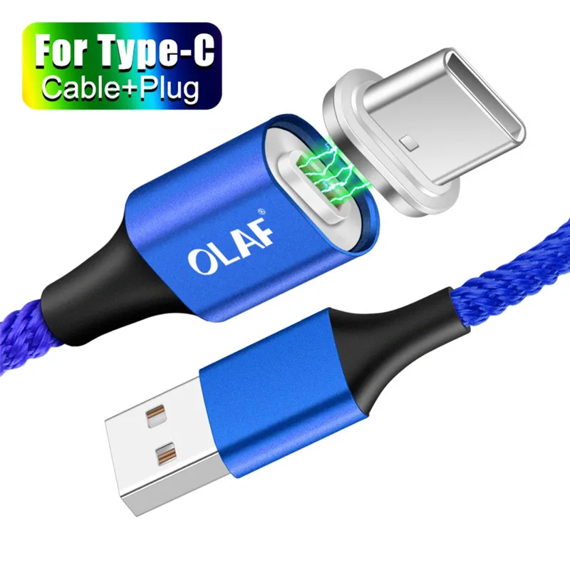 Магнитный кабель OLAF Usb c Micro Usb type C для быстрой зарядки, магнитное зарядное устройство Microusb type-C для Iphone 7 Xs MAX samsung Xiaomi Usb-c - Цвет: Blue Type C Cable